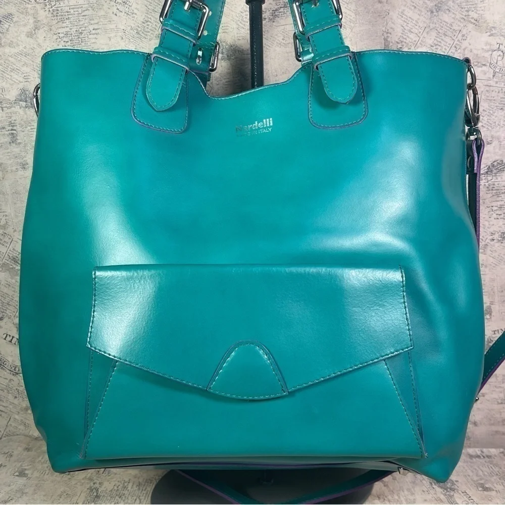 Nardelli Made in Italy Green Leather Large Tote Shoulder Work Bag